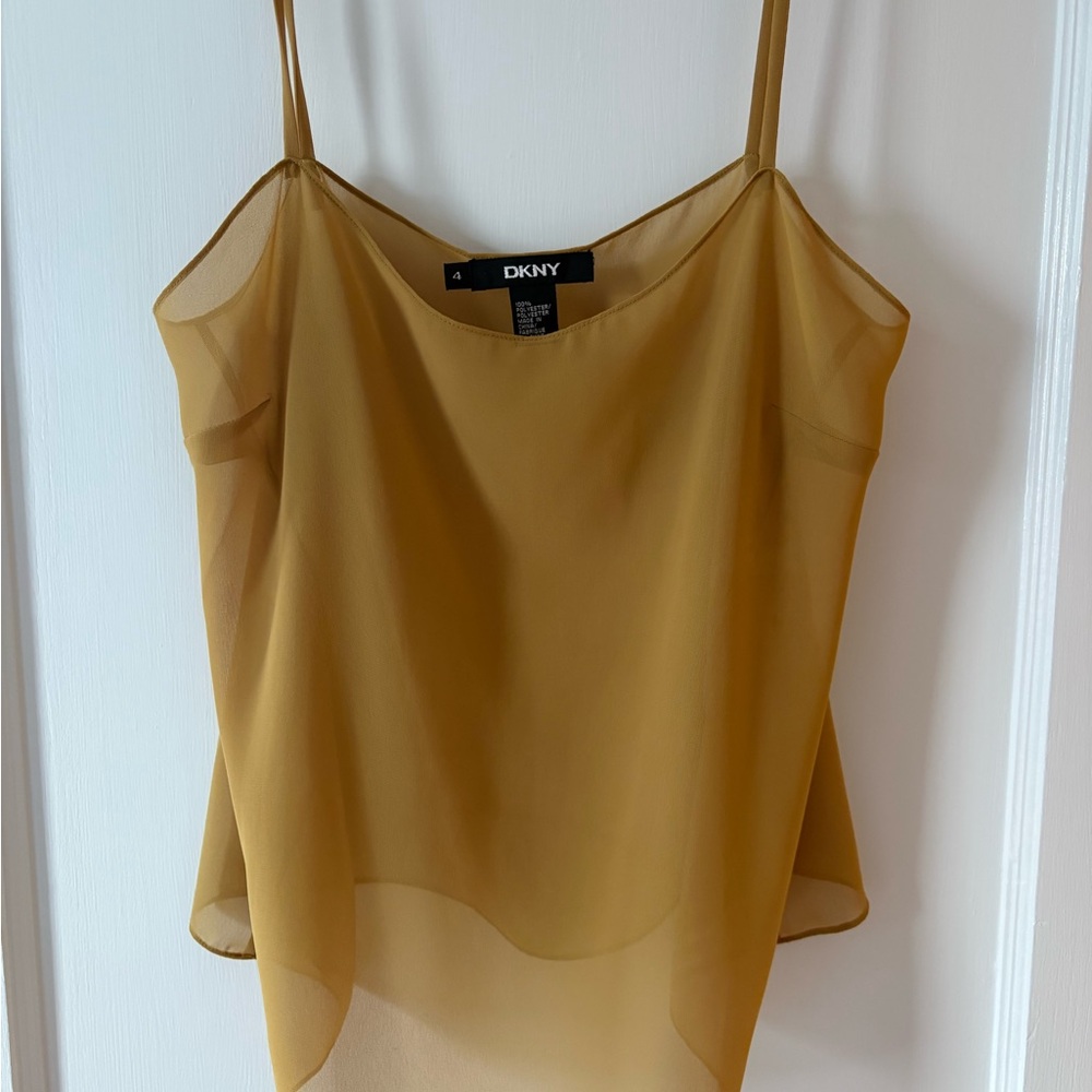 DKNY Mustard Sheer Spaghetti-Strap Camisole